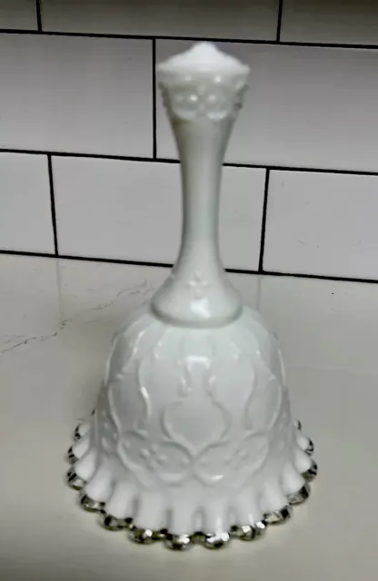 Vintage Fenton Silver Crest Spanish Lace Whiting Milk Glass Bell