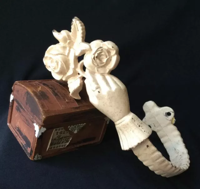 Old  Hands Flowers Wall Hook Cast Iron Purse Towel Coat Jewelry Hanger Vintage