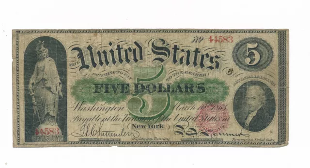 1862 US $5 5 Dollars United States Legal Tender  VG Rare Note FR. 61