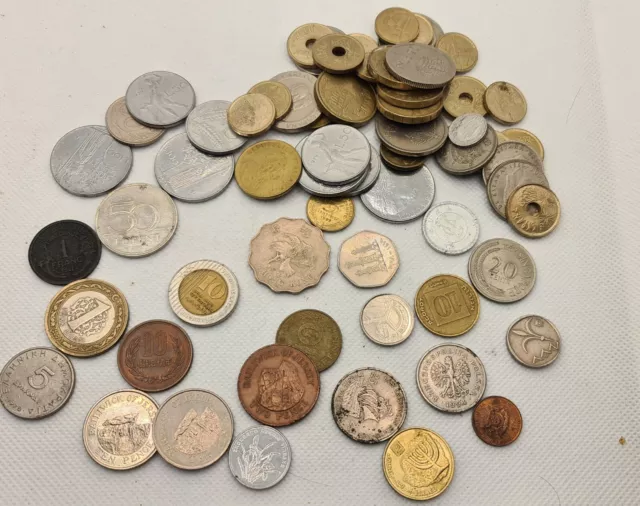 JOB LOT OF WORLD FOREIGn coins over 60 coins