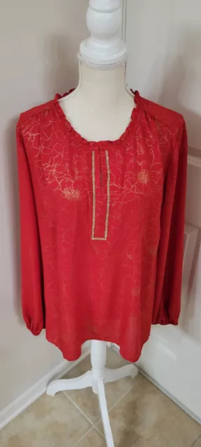 LIZ CLAIBORNE Womens Floral Red Blouse Top Long Sleeve - Size XXL