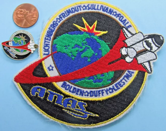 NASA 3.5" PATCH & PIN PAIR vtg Space Shuttle ATLANTIS STS-45 ATLAS Bolden Duffy