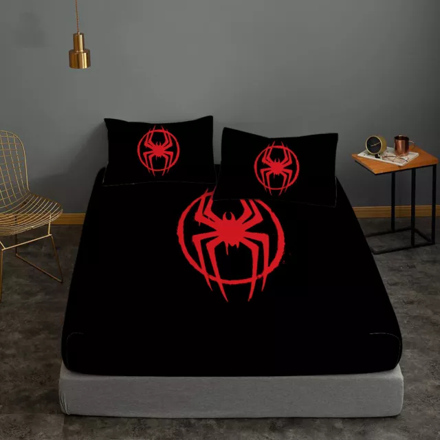 Miles Morales Spider-Man Fitted Sheet Mattress Cover Pillowcase Bedding Set 3PCS