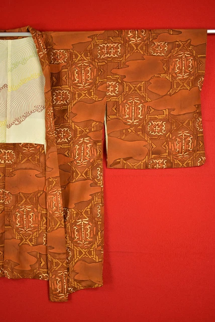 Vintage Japanese Kimono Silk Antique BORO HAORI Kusakizome Dyed/A296/620 2