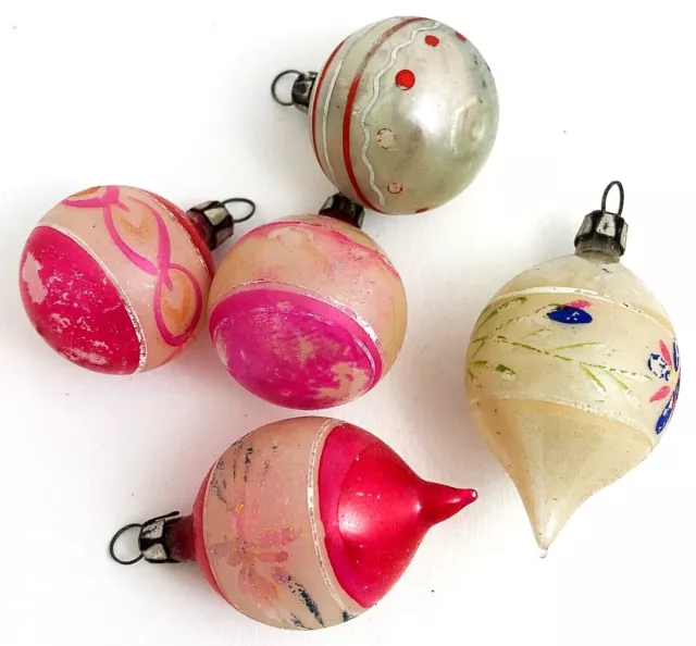 Vintage Christmas Tree Hand Blown Glass Bauble Small Pink Holiday Ornament