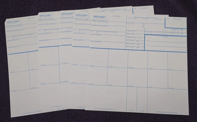 FBI Fingerprint Cards, Form FD-258 - 5 cards unused