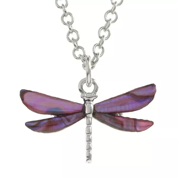 Dragonfly Silver Necklace Pendant Pink Paua Abalone Shell Jewellery - Gift Boxed