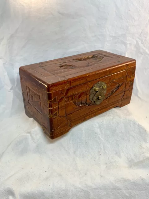Vintage hand carved wooden camphor chest 12x19x10.5cm