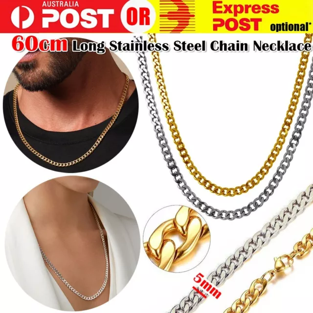 Mens 316L Stainless Steel Silver Gold Curb Link NK Necklace Chain Hip Hop Rapper