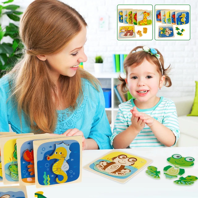 Animal Wooden Puzzles 3D Cartoon Wooden Jigsaw Puzzles Early Educational ReLbm