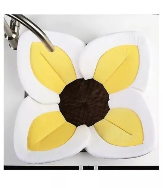 Blooming Baby Sink Bath Mat Lotus 33" Sunflower 4 Petal White Yellow Brown EUC