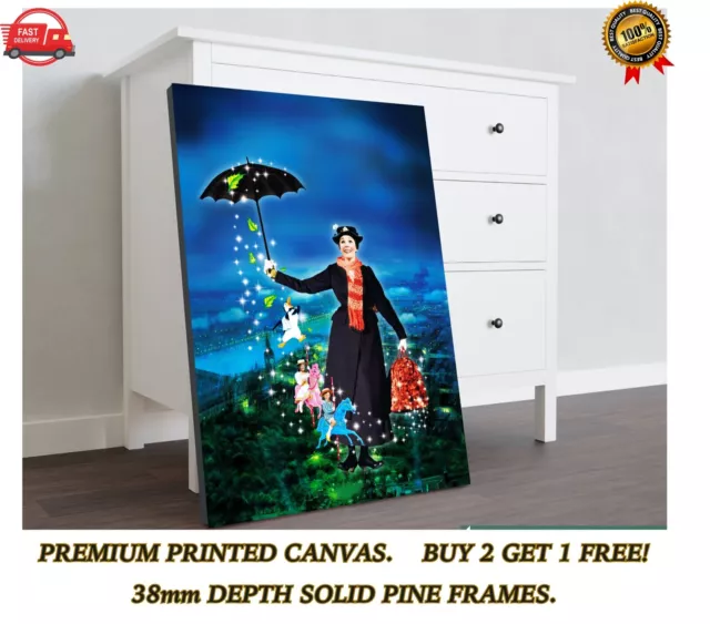 Mary Poppins Vintage Classic Movie Large CANVAS Art Print Gift A0 A1 A2 A3 A4