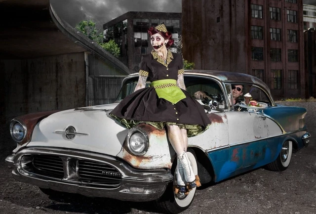 Vintage Halloween Zombie Car Hop Waitress Photo 1903b Oddleys Strange & Bizarre