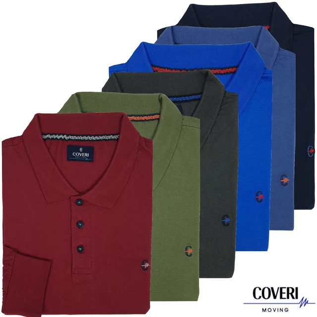 Maglia a Polo Uomo Manica Lunga 100% Puro Cotone Leggero COVERI Blu M L XL