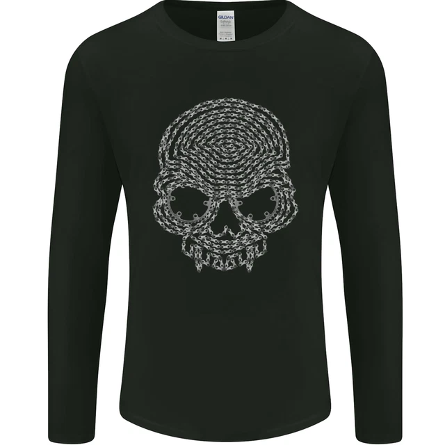 Skull of Chains Biker Motorcycle Motorbike Mens Long Sleeve T-Shirt