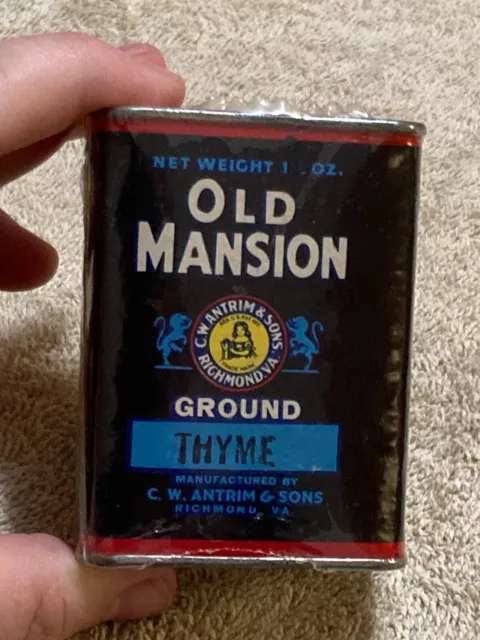 Old Mansion Ground Thyme Paper Label Spice Tin One Ounce