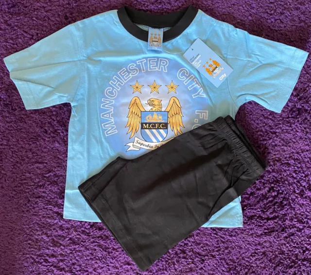 New Official Boy’s Manchester City Short Sleeve Pyjama PJ Shorts Man City MCFC