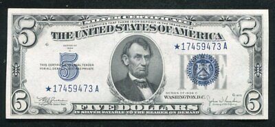 Fr. 1653* 1934-C $5 *Star* Blue Seal Silver Certificate Gem Uncirculated