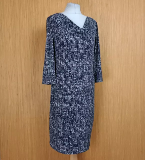 ESPRIT Dress Navy Blue Jersey Size Medium 3/4 Sleeve Fit & Flare Cowl