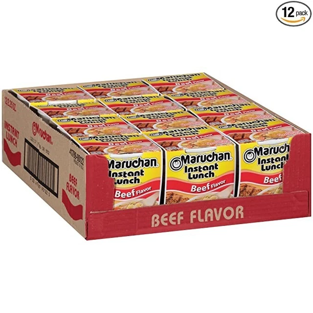 (12 PACKS) MARUCHAN Beef Flavor Lunch Ramen Noodles,2.25 Oz Cup 48