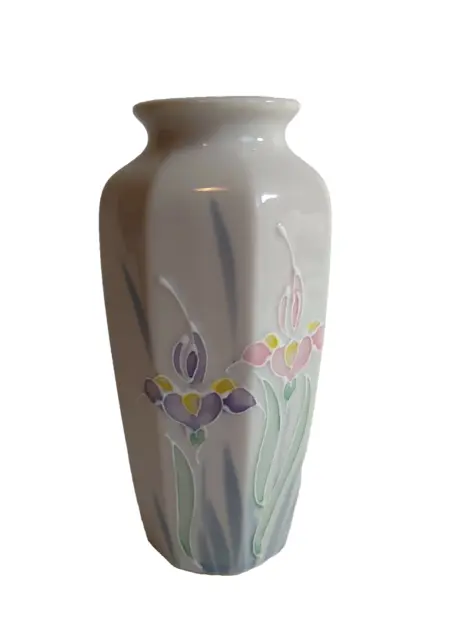 Otagiri Hand Painted Vase Floral Made In Japan Vintage Iris Flower 6" White