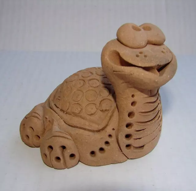 STUDIO POTTERY CLAY TURTLE ART SCULPTURE FIGURINE SIGNED Buhner Whimsical