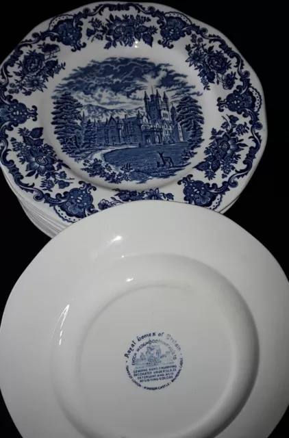 12x Keramik Teller Ironstone Enoch Wedgwood England 25 cm, blau weiß