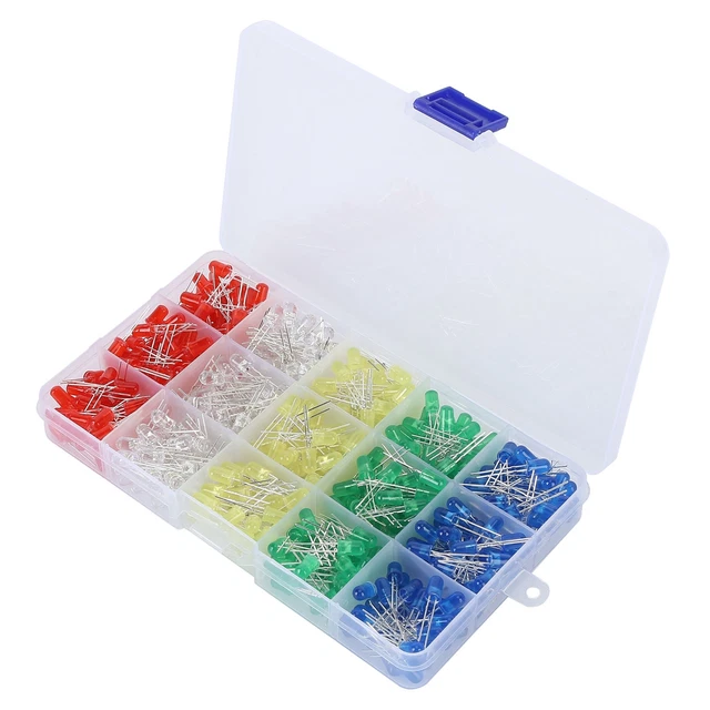 Hilitand Kit 500 LED 3mm – 5 Colori Assortiti (Rosso, Verde, Giallo, Bianco, Blu) In Scatola Portaoggetti, Per Elettronica E Fai Da Te