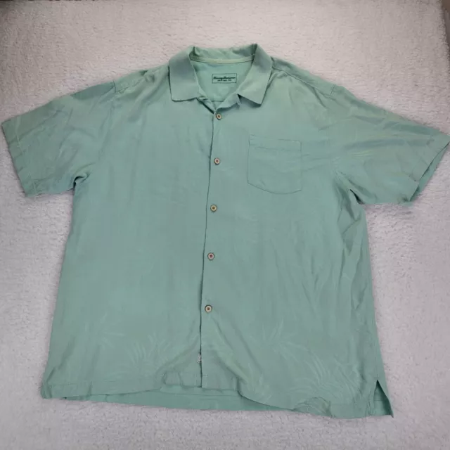 Tommy Bahama Shirt Men's 2XL Hawaiian Camp Floral Tropical 100% Silk Green Adult