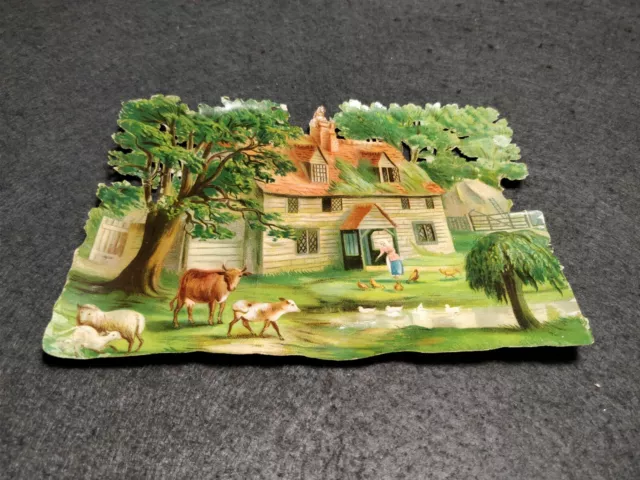 Rare Antique Victorian Die Cut Scraps Farm Scene Landscape