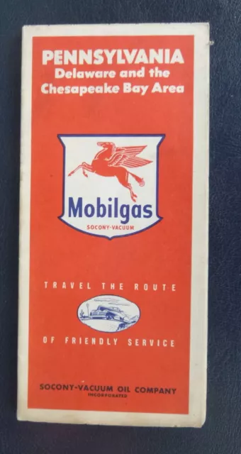 1950 Pennsylvania road map Mobil Socony Vacuum  oil gas Chesapeake Bay Delaware