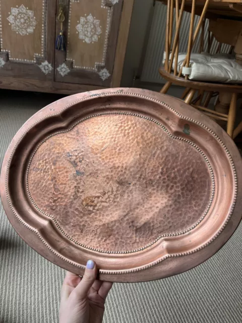 Large Vintage Antique Arts And Crafts Copper Beaten Tray