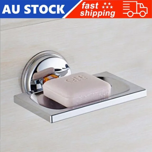 NEW Strong Suction Soap Dish Holder Tray Bathroom Shower Chrome Accessories