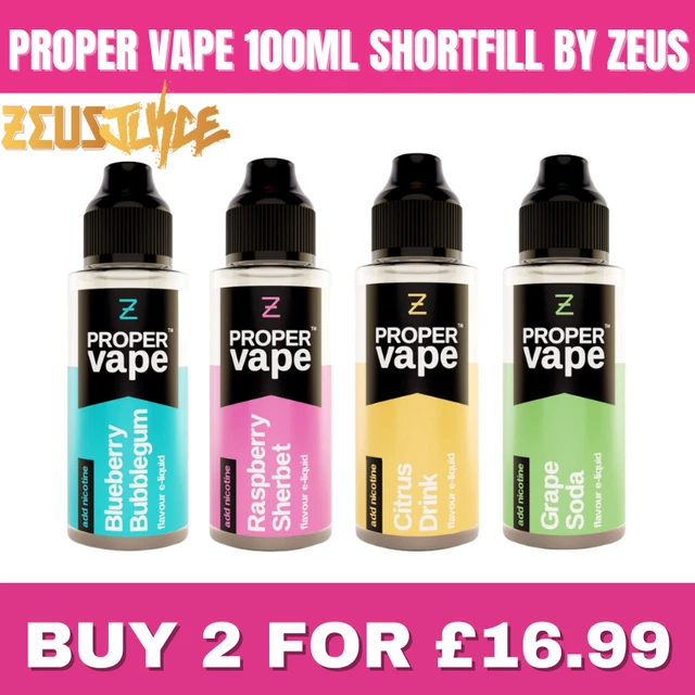 Proper Vape 100ml Shortfill E-Liquid By Zeus Juice 0mg No Nicotine 70%VG/30%PG