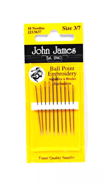 John James Embroidery Ball PoInt Needles Assorted Sizes 3/7