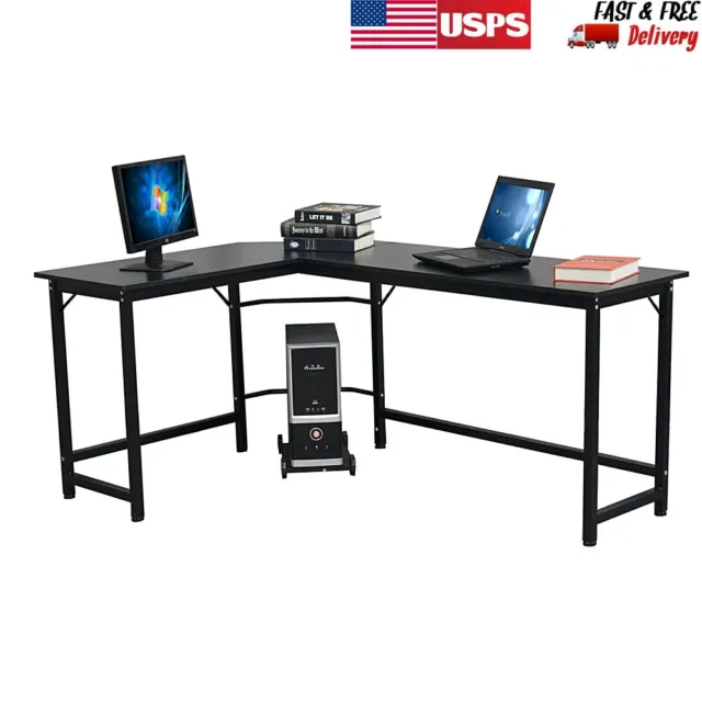 L-Shape Corner Gaming Desk Computer PC Workstation Writing Table W/ CUP Stand US