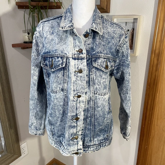 Vintage Denim Trucker Jacket Mens Adult Medium Stone Acid Wash USA