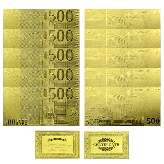 10pcs Europe 500 Euro Gold Banknote Bill World Money Collections Crafts Notes