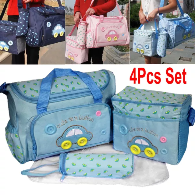 4Pcs Baby Nappy Diaper Changing Bags Mat Mummy Bags Bottle Holder Bag Maternity