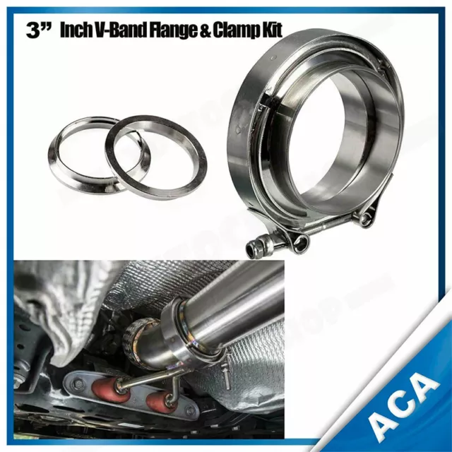 2PC 3" inch 76mm V-Band Vband Clamp Stainless Steel Flange exhaust pipe tailpipe 2