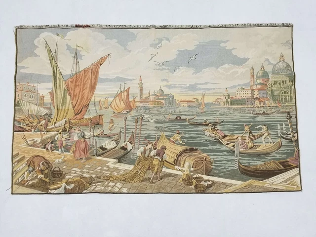 Vintage French Boating Scene Wall Hanging Tapestry 119x72cm