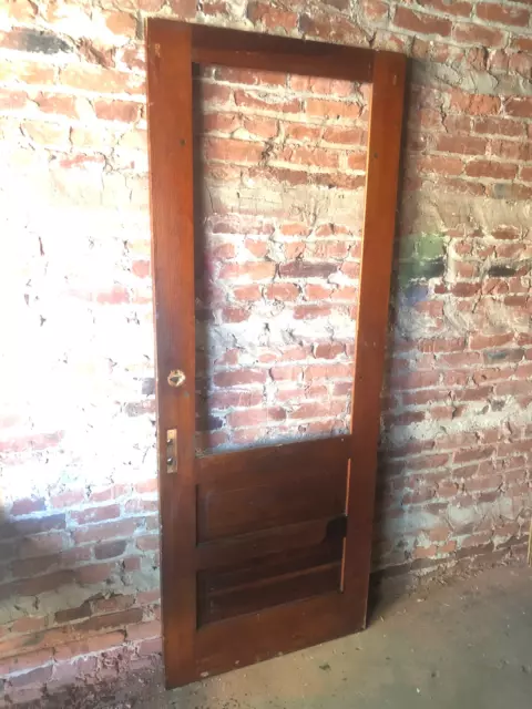 30x77” Unpainted 2-Panel Antique Half-Glass Door / original finish raised panels