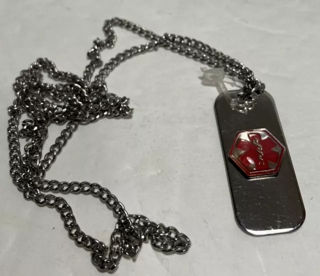 Collar de alerta de identificación de emergencia médica estilo perro acero inoxidable NUEVO sin tarjeta
