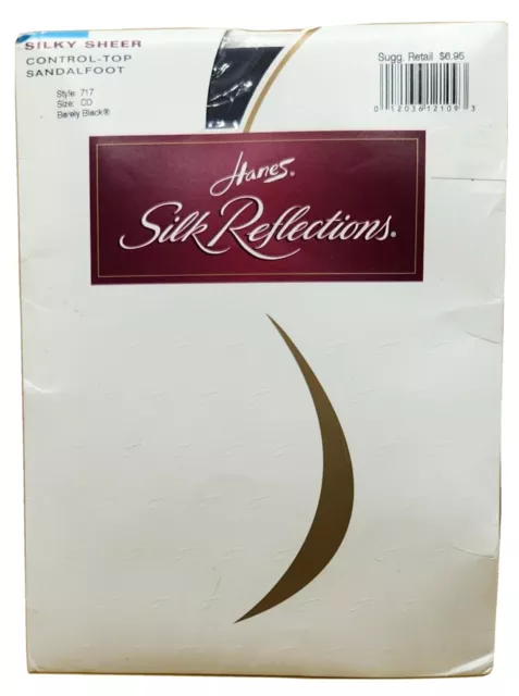 Hanes Silk Reflections Silky Sheer BARELY BLACK Style 717 Sandlefoot SizeCD, NEW