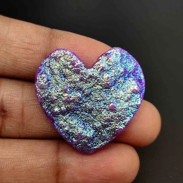 Purple Titanium Druzy Agate Cabochon Carved Heart Shape Loose Gemstone 30 mm