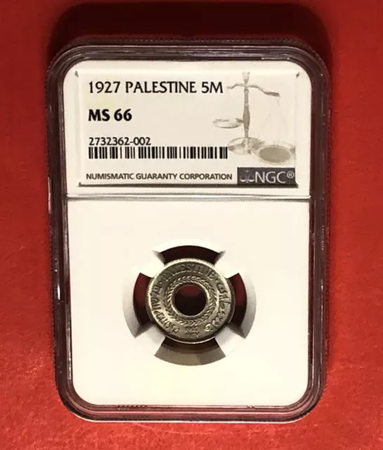 Palestine -Uncirculated 5 Mils 1927 Ngc Ms66... Rare In This High Grade