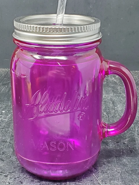 Aladdin 20 oz Insulated Mason Jam Purple Mug Tumbler w/Metal Top & Straw