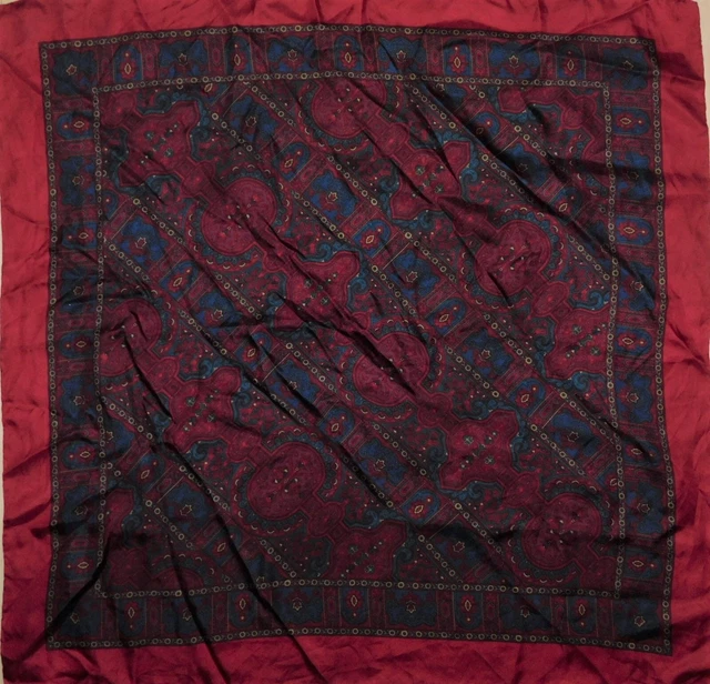 Foulard Femme Vintage 100% Soie - Motif Années 80 - 68x70 Cm - Très Bon état