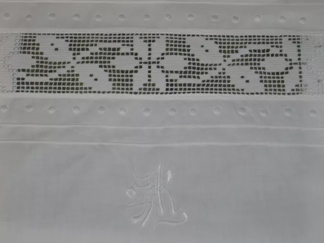 Antique c1890s PR EURO SHAMS PillowCases~Lace Insert Embroidery Monogram "AK"-1 2