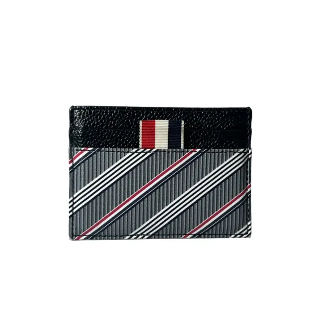 Thom Browne Leather Grey Monogram Coated Canvas Double Sided Card Holder - New